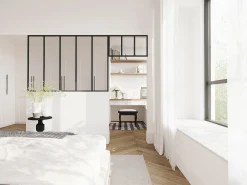 Divisória atelier com divisória envidraçada C150xA105 + C73 x A40 cm preto BAYVIEW