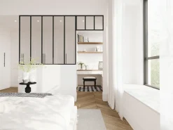 Divisória atelier com divisória envidraçada C150xA130 + C73 x A40 cm preto BAYVIEW