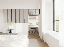 Divisória atelier com divisória envidraçada C180xA105 + C83 x A40 cm preto BAYVIEW