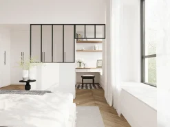 Divisória atelier com divisória envidraçada C120xA105 + C83 x A40 cm preto BAYVIEW