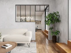 Divisória atelier com divisória envidraçada C120xA105 + C83 x A40 cm preto BAYVIEW