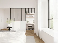 Divisória atelier com divisória envidraçada C120xA105 + C73 x A40 cm preto BAYVIEW