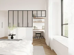 Divisória atelier com divisória envidraçada C150xA105 + C83 x A40 cm preto BAYVIEW