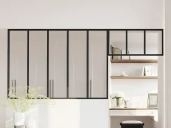 Divisória atelier com divisória envidraçada C150xA105 + C83 x A40 cm preto BAYVIEW