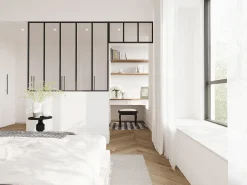 Divisória atelier com divisória envidraçada C150xA130 + C83 x A40 cm preto BAYVIEW
