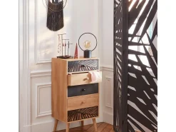 Divisória de ambiente de madeira com 3 painéis Akira Black para sala de estar e quarto