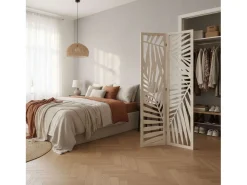Divisória de ambiente de madeira Akira White com 3 painéis para quarto e sala de estar