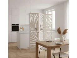 Divisória de ambiente de madeira Akira White com 3 painéis para quarto e sala de estar