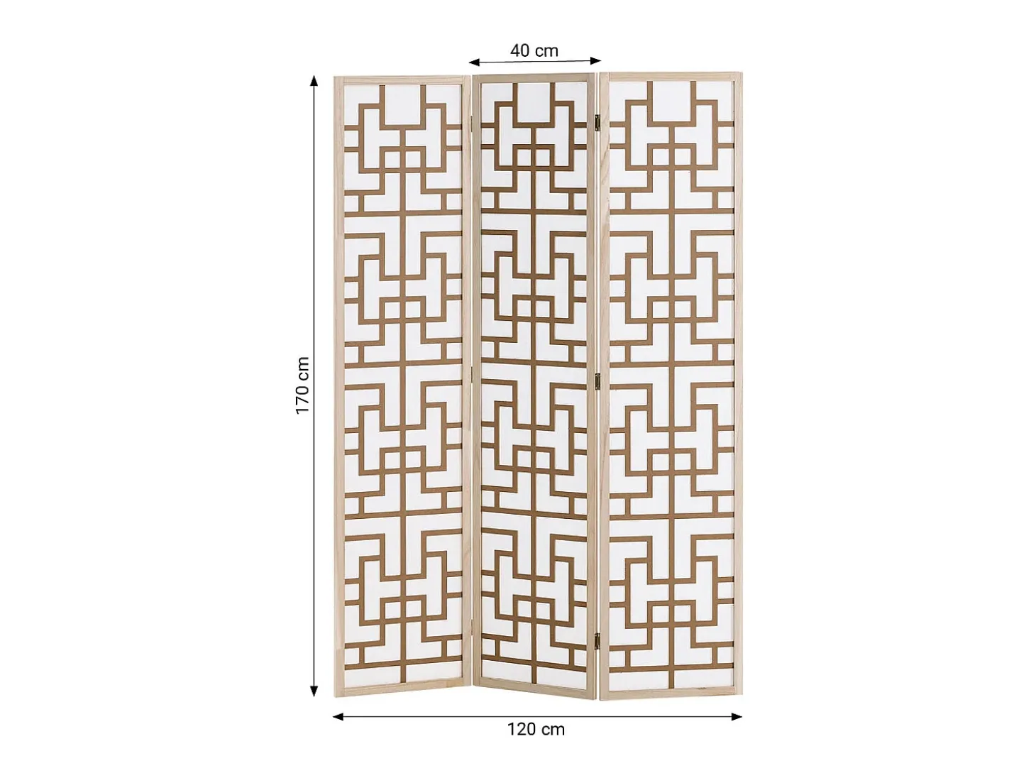 Divisória de ambiente 170x120x2,0 cm Natural/Branco/Marrom Shoji 3 painéis