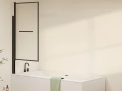 Divisória de banheira giratória e elevável com toalheiro, preto mate, 80x140 cm - VESLIRA