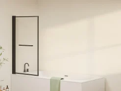 Divisória de banheira giratória e elevável com toalheiro, preto mate, 80x140 cm - VESLIRA