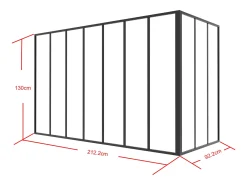 Divisória de canto de atelier alumínio termolacado C210xL90xA130 cm preto - BAYVIEW