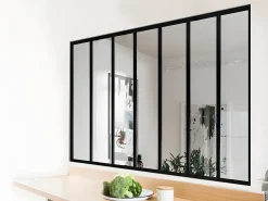 Divisória de vidro em alumínio termolacado 210x130 cm preto BAYVIEW