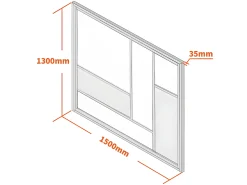 Divisória de vidro estilo oficina em alumínio com pintura eletrostática a pó e espelhos - 150x130 cm - Preta ELEXIA
