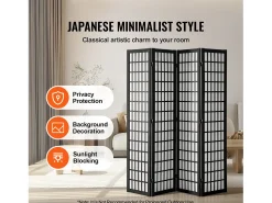 Divisória SucceBuy, Divisória Japonesa com 4 Painéis, Divisória Japonesa Portátil, em Madeira, Gira 360°, 162 x 170 x 1,9 cm, para Divisão de Ambientes