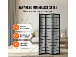 Divisória SucceBuy, Divisória Japonesa com 3 Painéis, Divisória Japonesa Portátil, em Madeira, Gira 360°, 120,5 x 170 x 1,9 cm, para Divisão de Ambientes