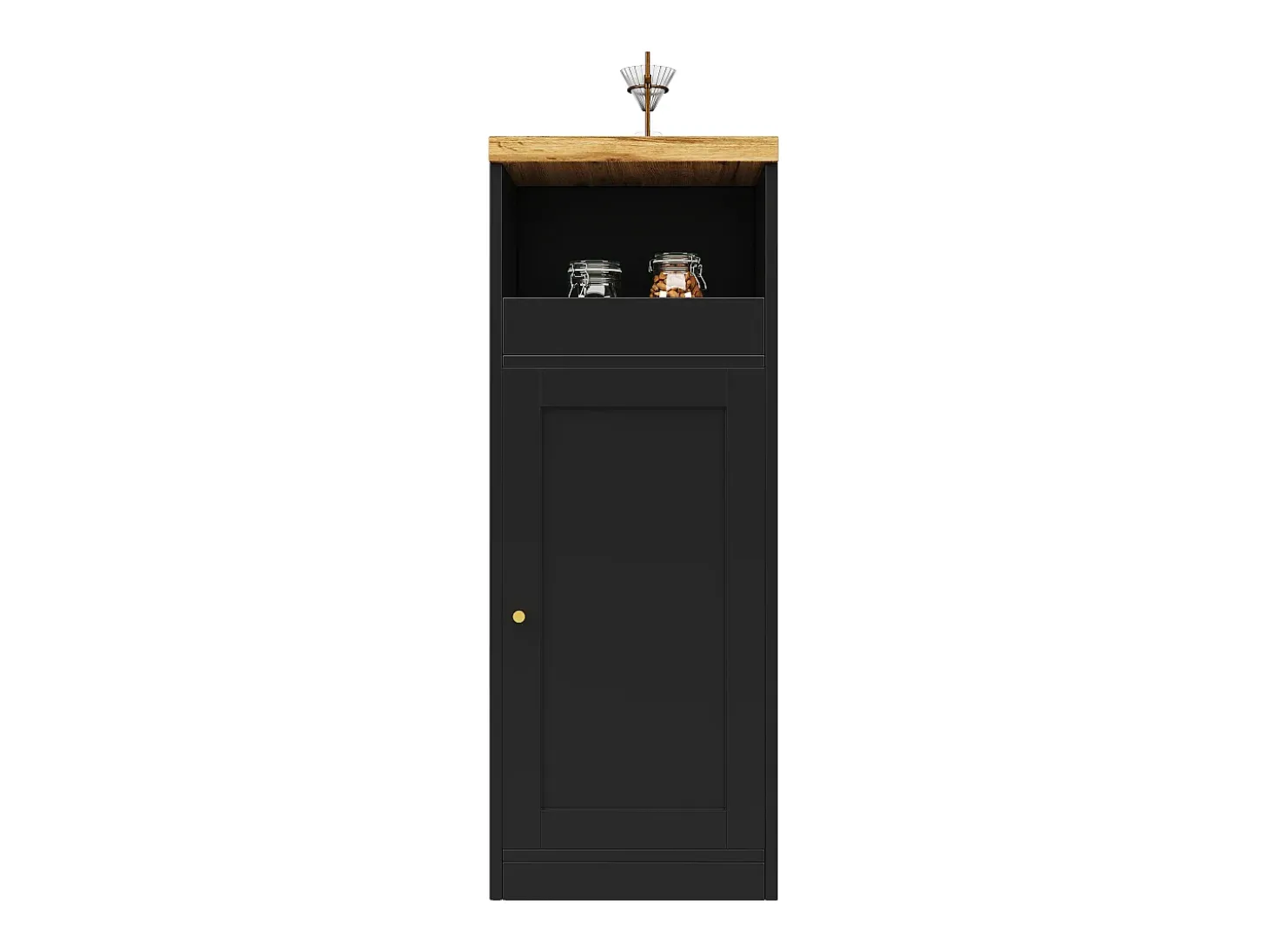 Draaibare barkast met 4 deuren en LED-verlichting - Glazen deuren - Houtnerf bovenblad - Zwart