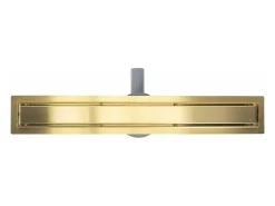 Dreno linear REA Neox Pro 600 Brush Gold em aço inoxidável de alta qualidade para um banheiro elegante e fácil de limpar