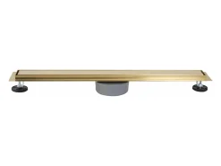 Dreno linear REA Neox Pro 600 Brush Gold em aço inoxidável de alta qualidade para um banheiro elegante e fácil de limpar