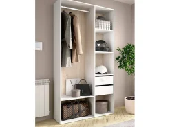 Dscot armário grande, mobiliário de quarto, roupeiro, roupeiro, 98x45 h205 cm, branco e carvalho
