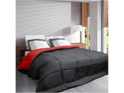 Edredão Leve Reversível em Microfibra Cinza e Vermelho 220x240cm