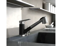 Embla torneira misturadora preto cromado para lava-loiça com ducha extraível Essebagno