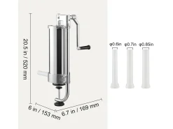 Empurrador de Salsichas Manual SucceBuy, 3 L, 3 Tubos de Relleno, Máquina de Salsichas Caseira em Aço Inoxidável
