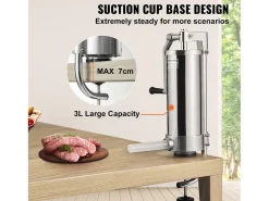 Empurrador de Salsichas Manual SucceBuy, 3 L, 3 Tubos de Relleno, Máquina de Salsichas Caseira em Aço Inoxidável