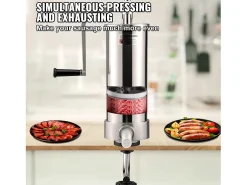 Empurrador de Salsichas Manual SucceBuy, 3 L, 3 Tubos de Relleno, Máquina de Salsichas Caseira em Aço Inoxidável