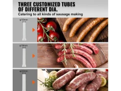 Empurrador de Salsichas Manual SucceBuy, 3 L, 3 Tubos de Relleno, Máquina de Salsichas Caseira em Aço Inoxidável