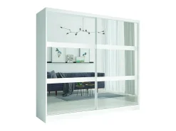 Ensemble chambre NOFI - Lit 160x200 cm avec sommier, 2 tiroirs, chevets, armoire et commode - blanc