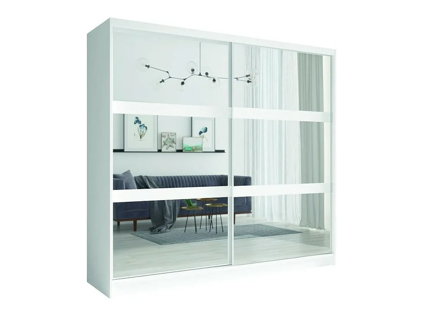 Ensemble chambre NOFI - Lit 160x200 cm avec sommier, 2 tiroirs, chevets, armoire et commode - blanc