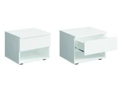Ensemble chambre NOFI - Lit 160x200 cm avec sommier, 2 tiroirs, chevets, armoire et commode - blanc