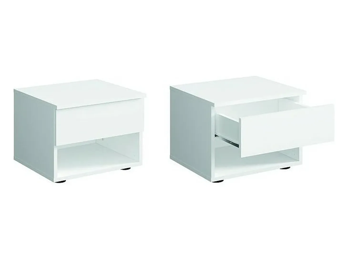 Ensemble chambre NOFI - Lit 160x200 cm avec sommier, 2 tiroirs, chevets, armoire et commode - blanc