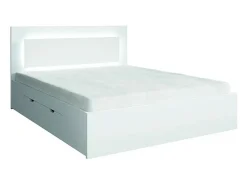 Ensemble chambre NOFI - Lit 160x200 cm avec sommier, 2 tiroirs, chevets, armoire et commode - blanc