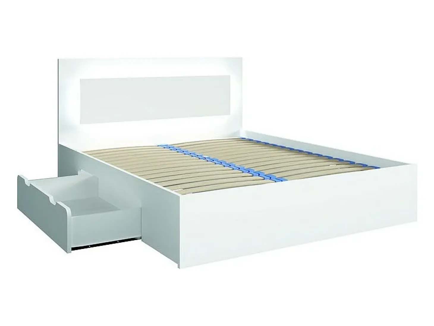 Ensemble chambre NOFI - Lit 160x200 cm avec sommier, 2 tiroirs, chevets, armoire et commode - blanc