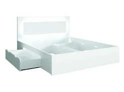 Ensemble chambre NOFI - Lit 160x200 cm avec sommier, 2 tiroirs, chevets, armoire et commode - blanc