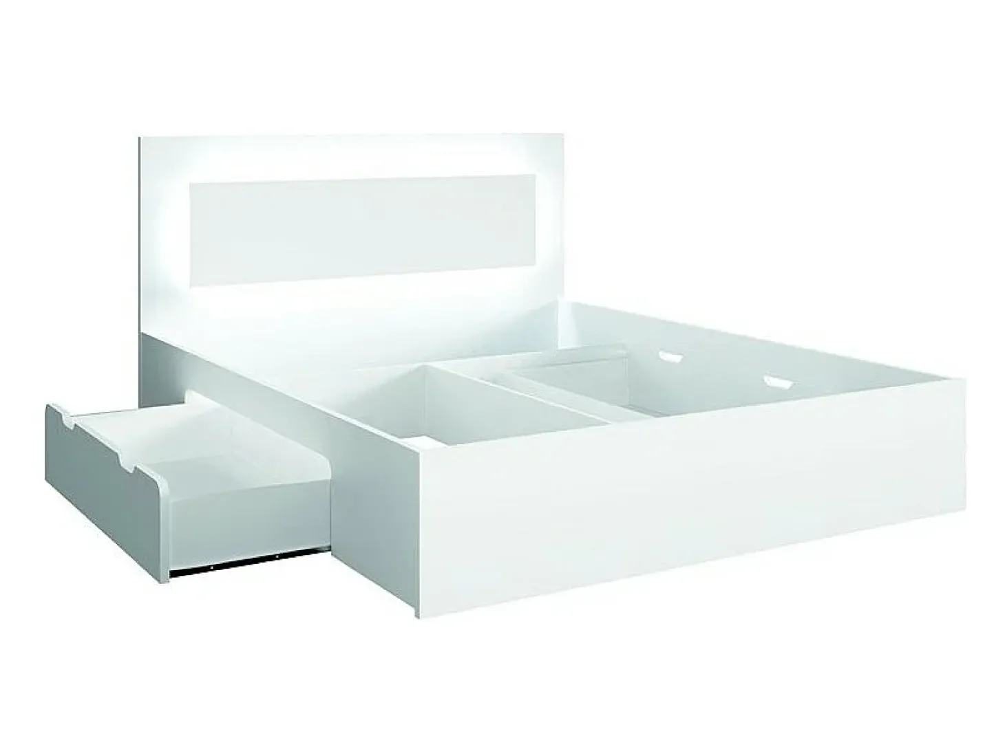 Ensemble chambre NOFI - Lit 160x200 cm avec sommier, 2 tiroirs, chevets, armoire et commode - blanc
