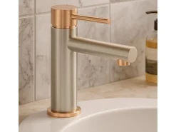 Envol Misturadora de lavatório baixo aço inoxidável e ouro rosa Essebagno