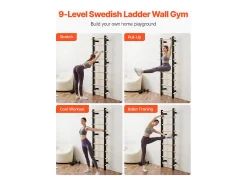 Escalador de Parede SucceBuy em Madeira Maciça e Aço de Carbono 197x80 cm, Escada Sueca a 9 Níveis, Capacidade de Carga até 150 kg, Ideal para Escalada