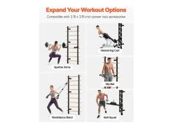 Escalador de Parede SucceBuy em Madeira Maciça e Aço de Carbono 197x80 cm, Escada Sueca a 9 Níveis, Capacidade de Carga até 150 kg, Ideal para Escalada
