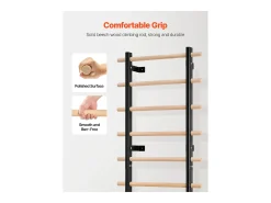 Escalador de Parede SucceBuy em Madeira Maciça e Aço de Carbono 197x80 cm, Escada Sueca a 9 Níveis, Capacidade de Carga até 150 kg, Ideal para Escalada