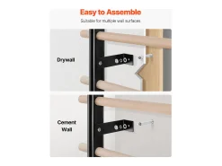 Escalador de Parede SucceBuy em Madeira Maciça e Aço de Carbono 197x80 cm, Escada Sueca a 9 Níveis, Capacidade de Carga até 150 kg, Ideal para Escalada