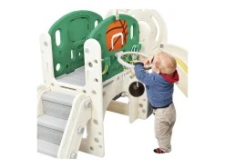 Escorrega para crianças, parque infantil interior e exterior - com cesto de basquetebol, escorrega, escalada - verde