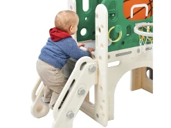 Escorrega para crianças, parque infantil interior e exterior - com cesto de basquetebol, escorrega, escalada - verde