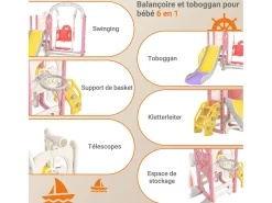 Escorregador + balanço + bola + telescópio de navio pirata rosa