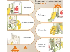 Escorregador + Balanço + Estrutura de Bola + Telescópio Navio Pirata Verde
