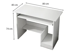 Escritório branco compacto com gavetas e prateleira deslizante para teclado – design moderno e armazenamento otimizado