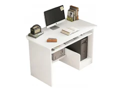 Escritório branco compacto com gavetas e prateleira deslizante para teclado – design moderno e armazenamento otimizado