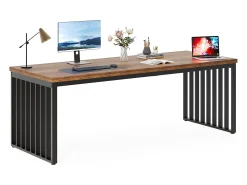 Escritório de computador, Grande Mesa de Escritório de 180 cm, Estação de Trabalho para Escritório em Casa, Mesa de Reunião, Castanho (sem Cadeira)